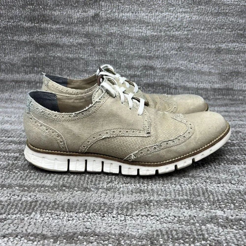 Cole Haan ZeroGrand Men's 9 M Beige Canvas Wingtip Derby Oxford Shoes